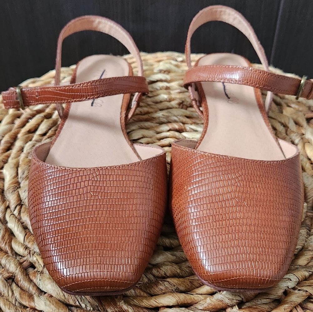 Madewell The Jeanne Slingback Flat Lizard Embossed Leather Size 6.5